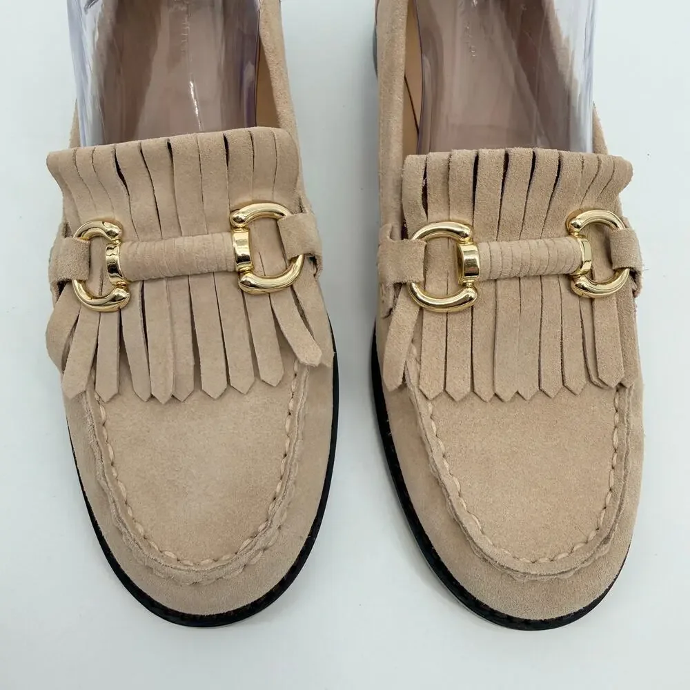 Ann Taylor Kiltie Chain Taupe Leather Loafer Womens 10M